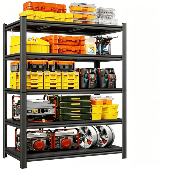 72" H x 40"W Metal Garage Shelving Unit, 5-Tier Heavy Duty Garage Storage Shelves, 3000 lbs Adjustable Industrial Shelving, Standing Shelf Units for Warehouse, Kitchen, Basement, Double-Layer Columns