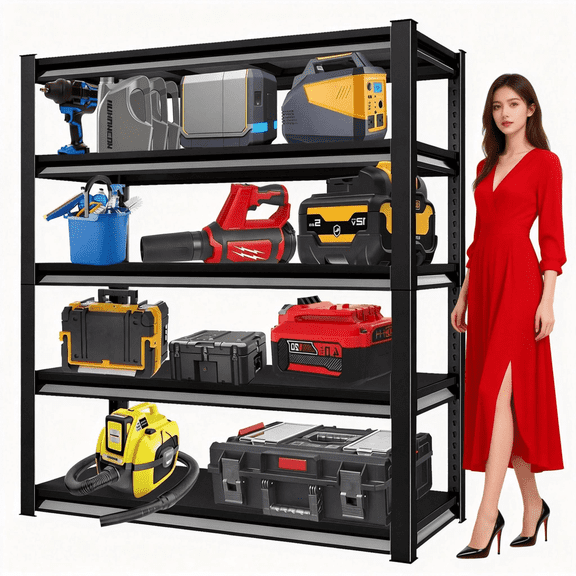 72" H x 45"W Metal Garage Shelving Unit, 5-Tier Heavy Duty Garage Storage Shelves, 3000 lbs Adjustable Industrial Shelving, Standing Shelf Units for Warehouse, Kitchen, Basement, Double-Layer Columns