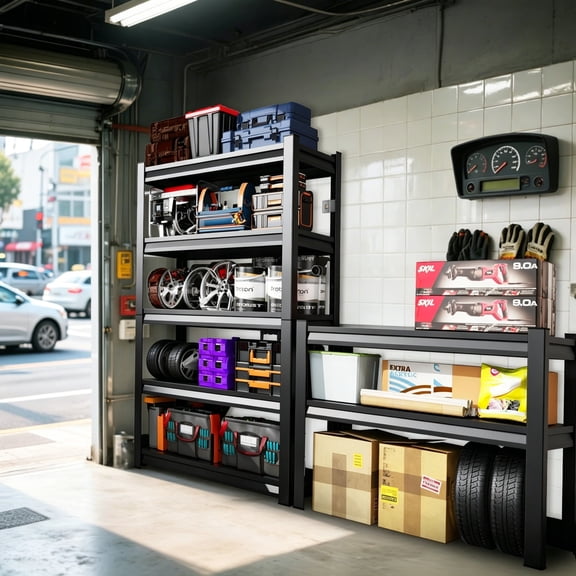72"H x 47"W Garage Shelving, 5-Tier Adjustable Metal Garage Shelves Heavy Duty Unit, 3000 lbs Steel Shelf Storage Rack for Industries, Warehouses, Basement, Black, 72"H x 47"W x 20"D