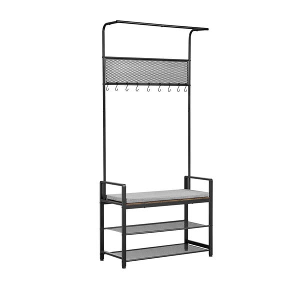 72" Hall Tree with Shoe Bench, 2-Tier Coat Rack, Hooks Hanging Rod & Wire Shelf, Steel Frame for Entry Bedroom Closet