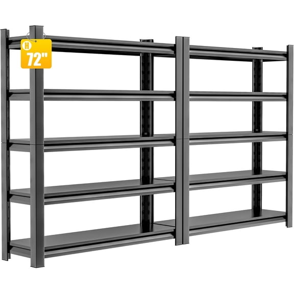72" Heavy Duty Garage Shelving, 2 Pieces 5 Tier Adjustable Metal Shelves for Garage & Basement