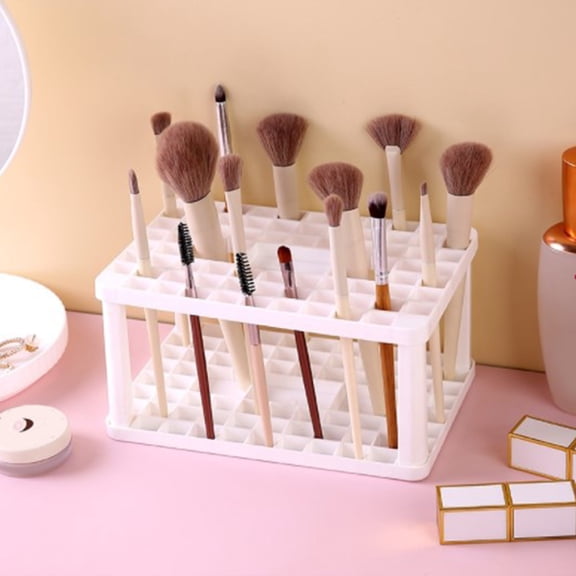 72 Hole Makeup Brush Drying Rack | Cosmetic Brush Holder Stand with Organizer Storage for Eyebrow Brushes & Nail Pens | Desk Brush Dryer Rack for Dressing Table, Office Desk, Bathroom Sink - 1 Pack
