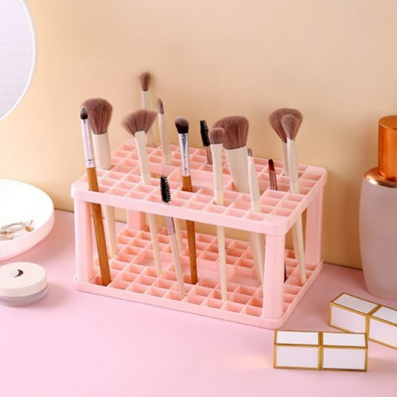 72-Hole Pen and Brush Drying Rack, Makeup Brush Organizer and Cosmetic Storage Stand, Small Desktop Shelf for Brushes, Stationery, and Tools