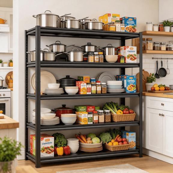 72''Hx36''W 5-Tier Kitchen Shelves,18"D Metal Storage Shelves,Adjustable Kitchen Shelving Unit,3000 Standing Shelf for Industrial,Warehouse,Basement,Pantry,Living Room,Bedroom,Office,Plant