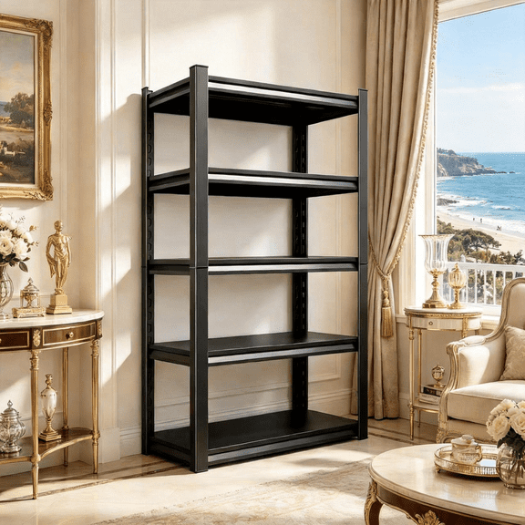 72"Hx36"W Metal Garage Shelving Rustproof,5-Tier Steel Storage Rack,Warehouse Shelves Adjustable Utility Shelf for Basement,Bedroom,Living Room,Office,Double-Layer Column with Reinforced Ribs