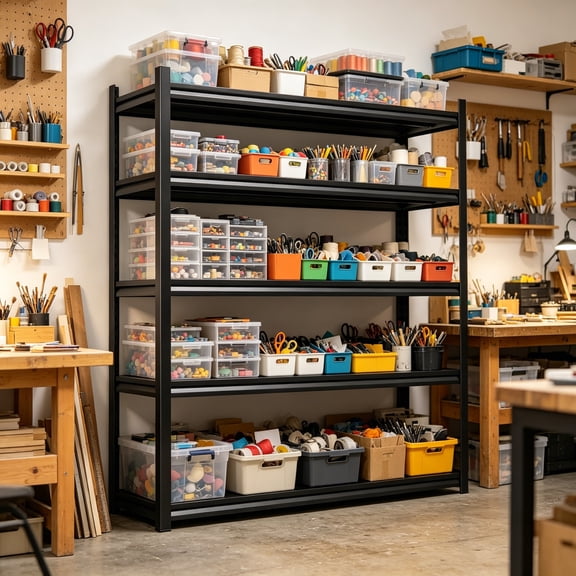 72"Hx45"W Garage Shelving,5-Tier Heavy Duty Metal Garage Storage Shelves,Metal Shelving,3000 lbs Adjustable Standing Shelf with Thickened Double-Layer Posts for Garage,Warehouse,Basement,Black