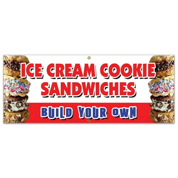 72" ICE CREAM COOKIE SANDWICHES BUILD YOUR OWN BANNER SIGN sundae soda