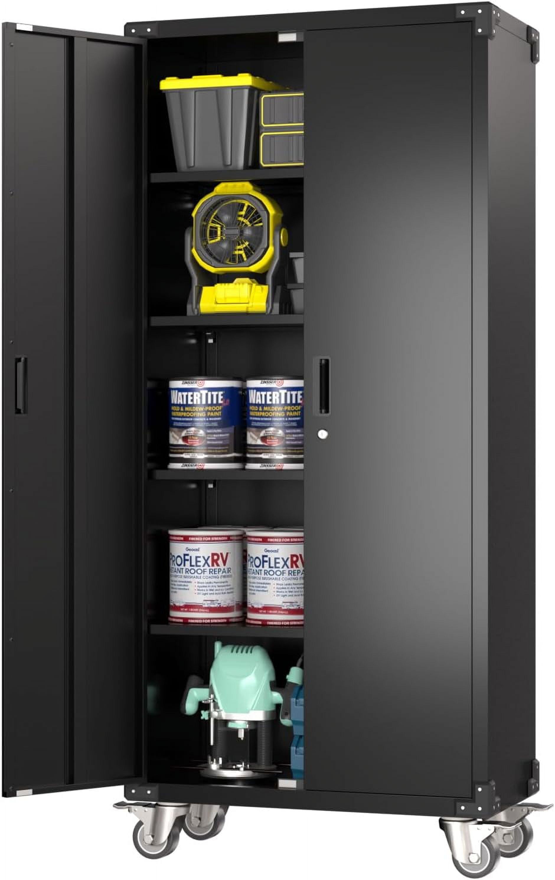 72-Inch Black Metal Lockable Office Storage Cabinet with Adjustable Shelves