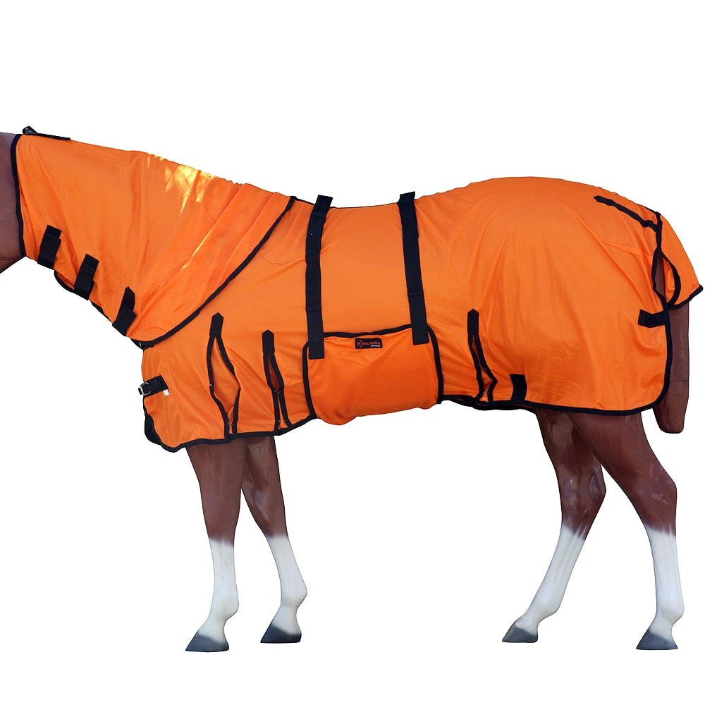 Horse English Saddle Pad With Matching Fly Bonnet - Breathable Cotton, Handmade, Full Size, Stretchable Ears (Orange)