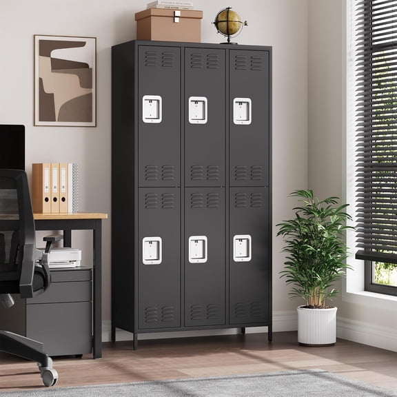 72 In Tall 6-Door Freestanding Wardrobe Closet Heavy Duty Steel Frame with Lockable Storage for Office