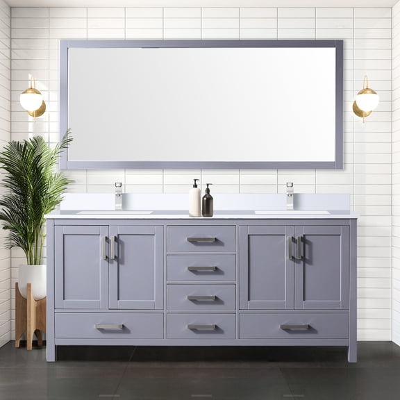 72 In. W X 22 D Dark Grey Bathroom Vanity With White Quartz Top, Faucet, And 28 Mirror - To Scratches Stains For A Glamorous Practical Double Bath In Faucet Included, Long-lasting Durability