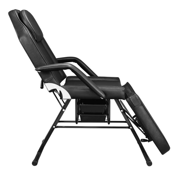 72 Inch Adjustable Beauty Bed, Iron Frame PVC Upholstery Facial Massage Table with Head Pillow, Armrests & Tool Trays, Black, for Salon Tattoo Home Spa