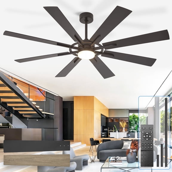 Depuley 72-Inch Black & Burlywood Ceiling Fan with Light,8 Blades Hanging Fan with Remote & APP Control Dimmable LED Light & Memory Function for Outdoor/Indoor Use