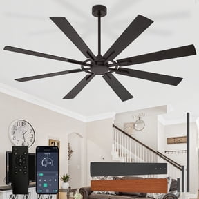 Depuley 72-Inch Black Ceiling Fan with no Light,8 Blades Hanging Fan with Remote & APP Control Dimmable LED Light & Memory Function for Outdoor/Indoor Use