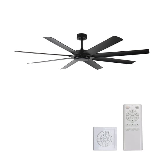 72 Inch Ceiling Fan No Light with Remote, 8 Blade, DC Motor, Timer, 6 Speed - Black