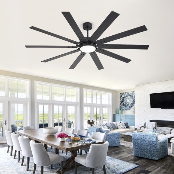 72 Inch Ceiling Fans with Lights, 10- Industrial Ceiling Fan with Remote, 6-Speed Reversible Dc Motor, 3CCT LED Lighting, Indoor/Outdoor Fan for Living Room, Patio, Farmhouse