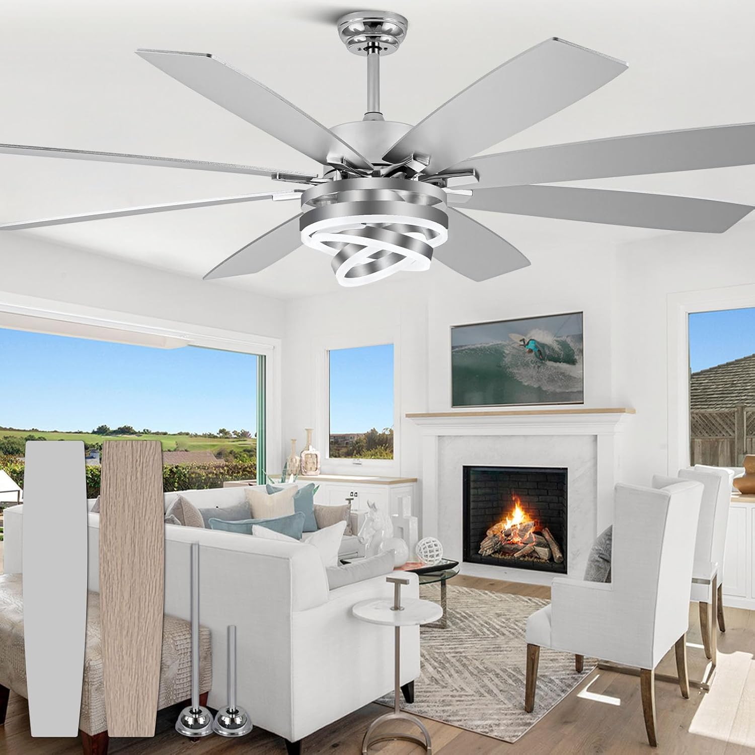 72 Inch Ceiling Fans with Lights, Large Modern Ceiling Fan with Remote ...