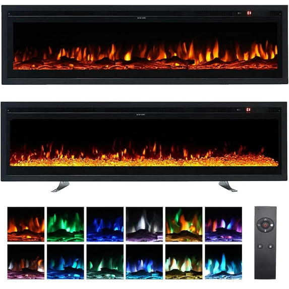 72 Inch Electric Fireplace, Wall Recessed & Wall Mounted Fireplace Heater with Remote Control, Adjustable Flame Color, Timer, Touch Screen, 750/1500W, Log & Crystal Decor