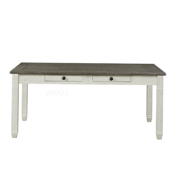 72 Inch Farmhouse Dining Table with Storage Drawers, Antique White Two-Tone Wood Kitchen Table
