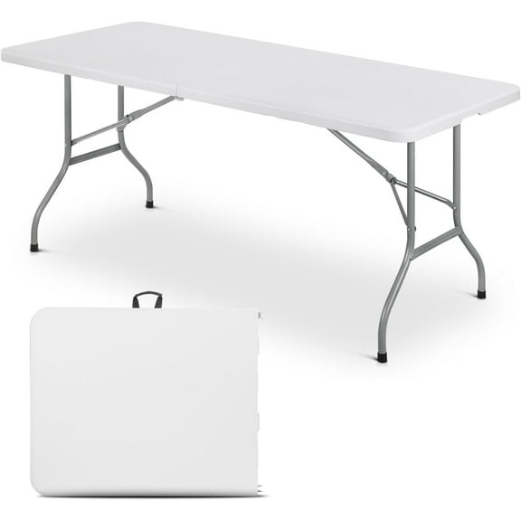 72 Inch Folding Table with Carry Handle, Portable Heavy Duty Plastic Utility Table with Steel Legs for Party, Wedding, Camping, Indoor, Outdoor Event, Black