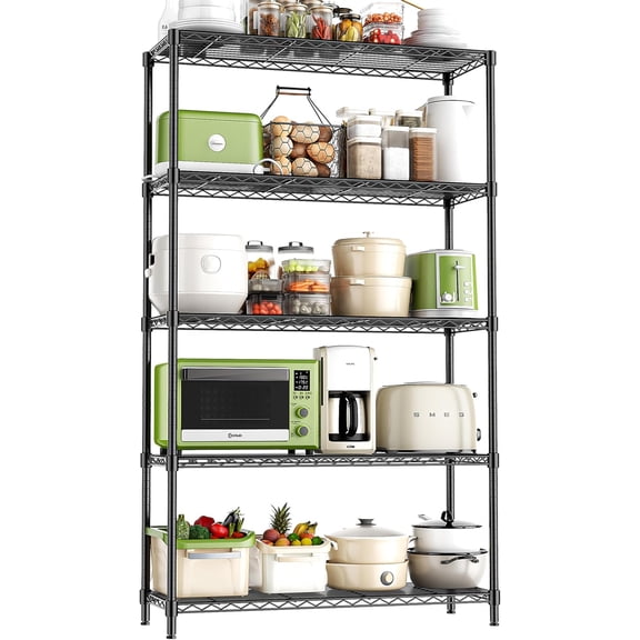 72-Inch High 5-Tier Metal Wire Shelving Unit with Shelf Liners Adjustable Heavy-Duty Commercial & Residential Storage Rack (Black)