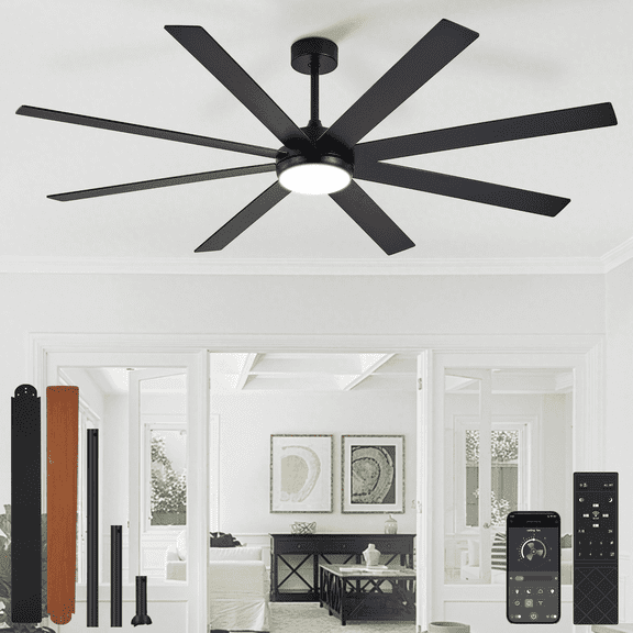 Depuley 72-Inch Indoor/Outdoor Ceiling Fan with Light - 8-Blade in Black Walnut, Remote & App Control, Dimmable 3CCT LED, Quiet DC Motor