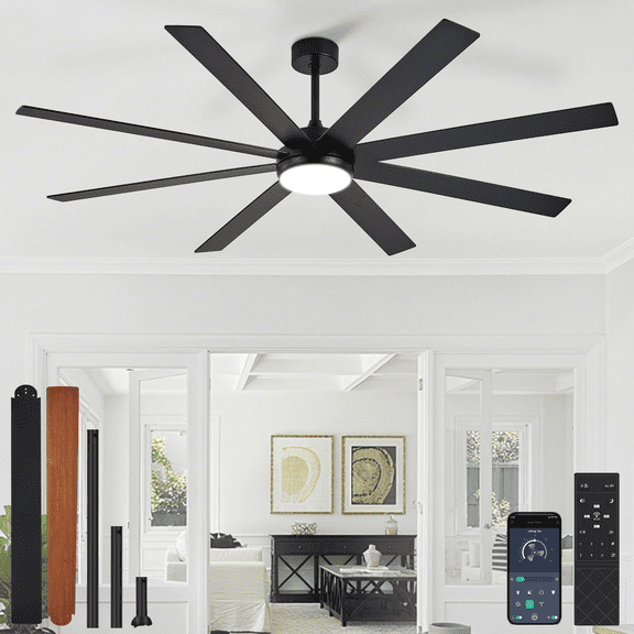 72-Inch Indoor/Outdoor Ceiling Fan with Light - 8-Blade in Black Walnut, Remote & App Control, Dimmable 3CCT LED, Quiet DC Motor​