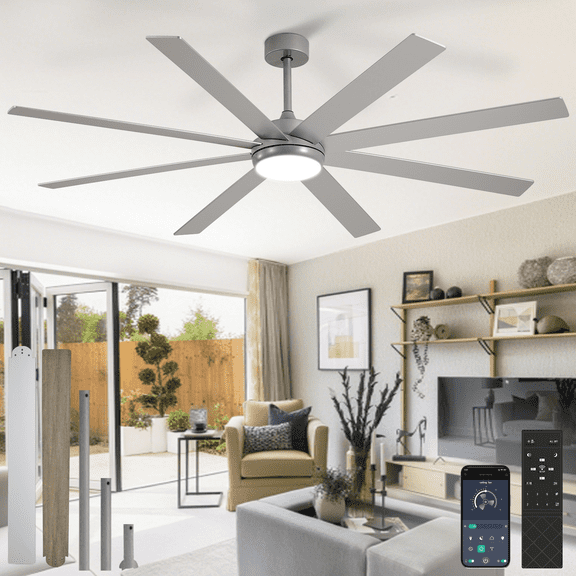 Depuley 72-Inch Indoor/Outdoor Ceiling Fan with Light - 8-Blade in Wood Sliver, Remote & App Control, Dimmable 3CCT LED, Quiet DC Motor​