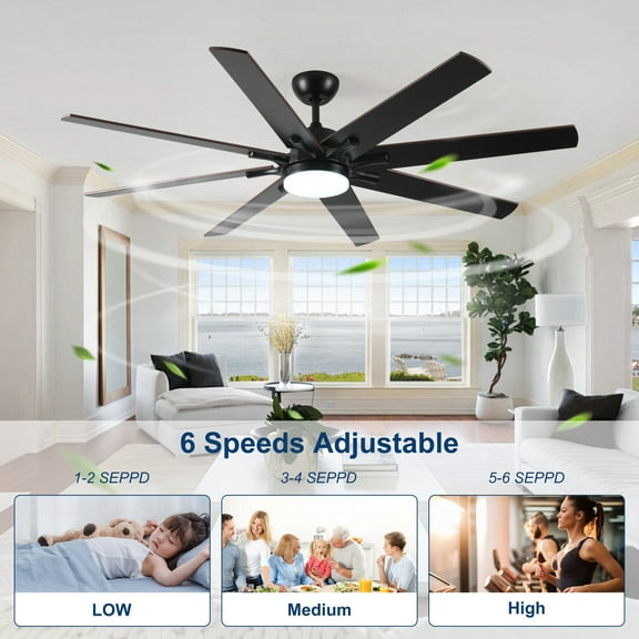 72-Inch Large Ceiling Fan with Lights & Remote Control, 6-Speed Reversible Quiet DC Motor, 8 Blades Dual Finish for Kitchen, Living Room, Patio