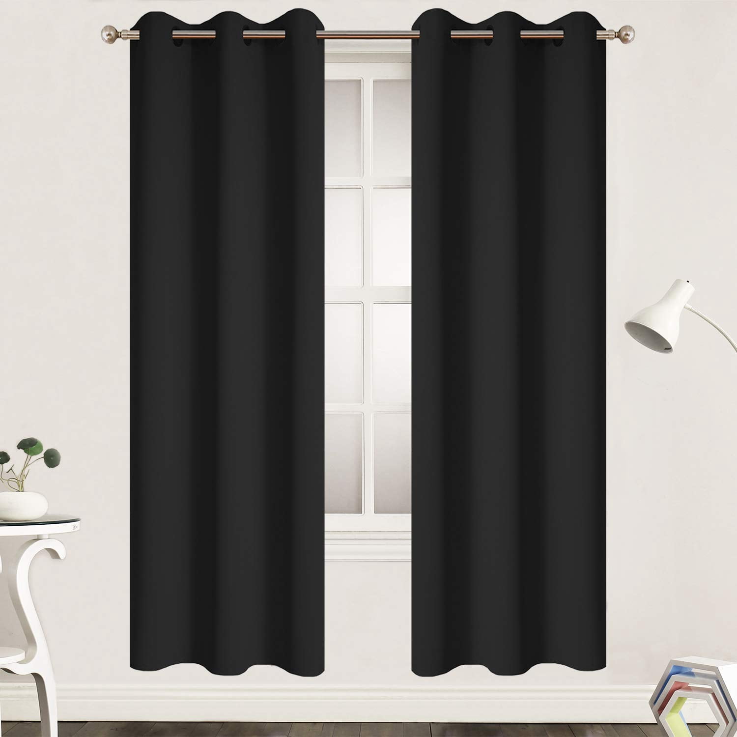 72 Inch Long Blackout Curtains For Bedroom  Thermal Insulated Grommet Drapes Living Room 38w X 72l Black 2 Panels