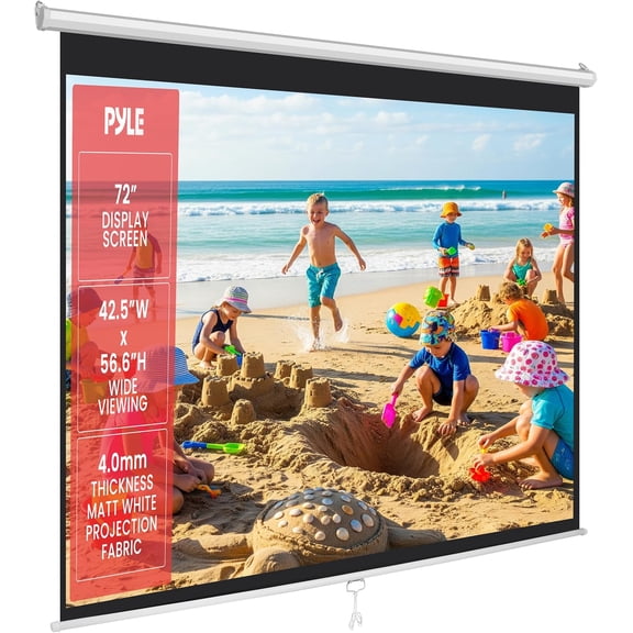 72-Inch Manual Pull Down Projector Screen, Matte White Projection Surface, Ceiling or Wall Mount Screen with Auto-Lock & Black Border for Home Theater Office (42.5" x 56.6")