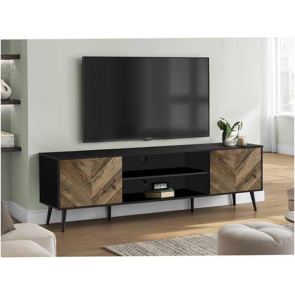 72 Inch Modern TV Stand with Storage Cabinets, Black Brown Laminate Media Console for Living Room, Bedroom