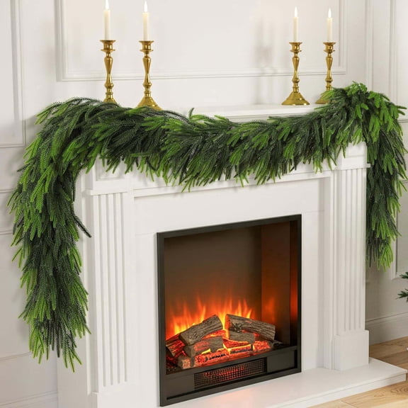 72 Inch Norfolk Pine Garland, Christmas Cedar Garland for Staircase, Real Touch Droopy Bendable Lifelike Faux Xmas Green Pine Mantle Garland, Indoor Outdoor Thanksgiving Table Decorations