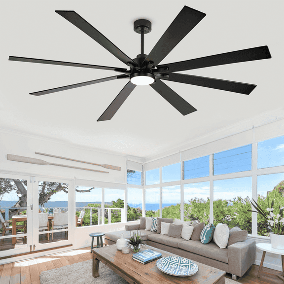 72 Inch Outdoor Ceiling Fans for Patios with Light and Remote, Modern Black Industrial Large Ceiling Fan, 8 Reversible Blades, Dimmable 5CCT, Noiseless DC Motor