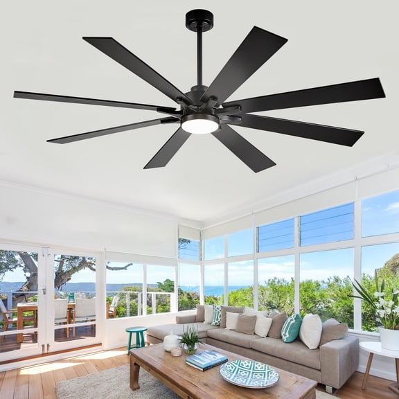 72 Inch Ceiling Fan with Light and Remote, Large Industrial Modern Black ETL Listed 5CCT Dimmable, High CFM Plywood 8-Blade Quiet Reversible DC Motor Fan for Indoor Great Living Room Office Commerce