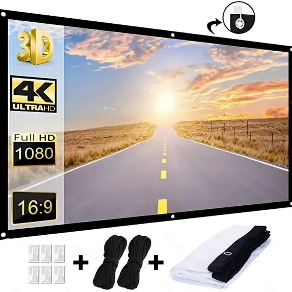 72 Inch Projector Screen 16:9, 4K 3D Full HD 1080P Portable Foldable Projection Screen, Indoor Outdoor Movie Screen for Home Theater Backyard