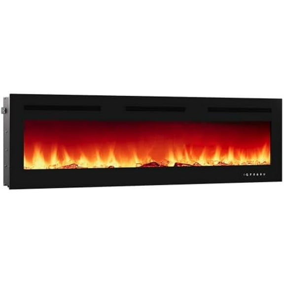 72 Inch Recessed Electric Fireplace, Ultra Thin Wall Mounted Heater, Touch & Remote Control, 750/1500w, 12 Flame Colors, Brightness, Timer, Quiet, for Living Room Bedroom
