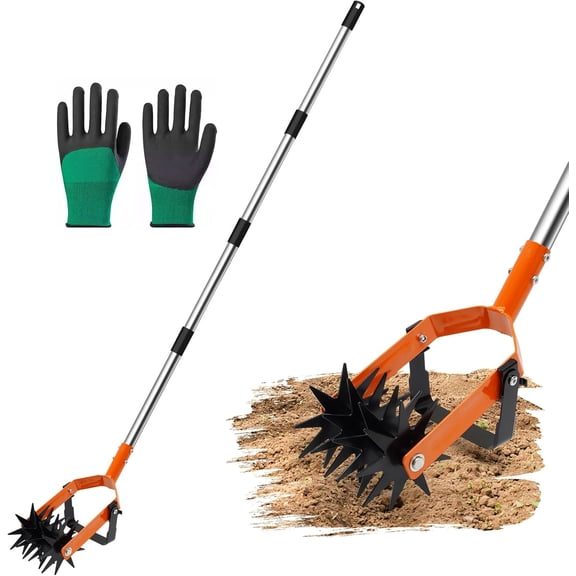 72 Inch Rotary Cultivator Tool, Hand Tiller for Gardening, 2-in-1 Garden with Adjustable Handle Loosening Soil and Weeder