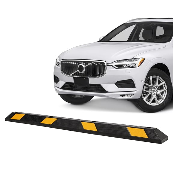 72 Inch Rubber Parking Curb, Heavy Duty Long Garage Floor Wheel Stopper with Highly Visible Yellow Reflective Stripes, for Cars, Trucks, Trailers, Driveways, 1 Pack
