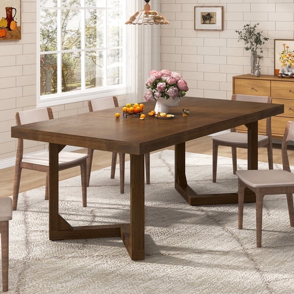 70" Solid Wood Dining Table for 6-8 People, Modern Farmhouse Kitchen Table Rectangular Dining Room Table for Home Office