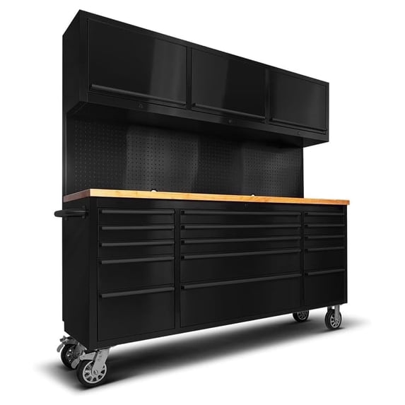 Anortrek 72" Rolling Tool Chest with 15 Drawers & 3 Upper Cabinets, Lockable, with two brakes