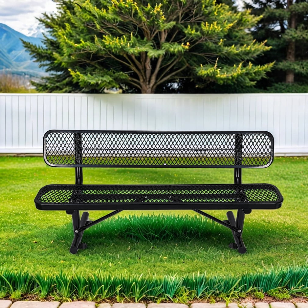 72-Inch Steel Frame Garden Bench, Heavy Duty Metal Park Bench with ...