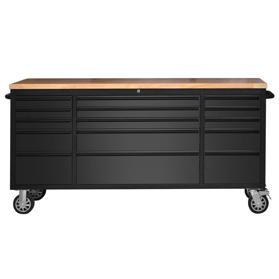 72-Inch Steel Rolling Tool Chest, Heavy Duty Mobile Storage Tool Box with 15-Drawer and Workbench, Lockable Rolling Tool Cabinet, Ideal for Warehouse, Workshop, Garage