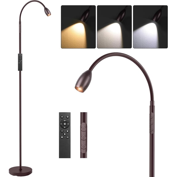 72-Inch Tall Adjustable LED Floor Lamp with Flexible Gooseneck, Dimmable Spotlight, Color Temperature Control, Touch and Remote Operation for Bedroom Living Room Task Lighting in Matte Black
