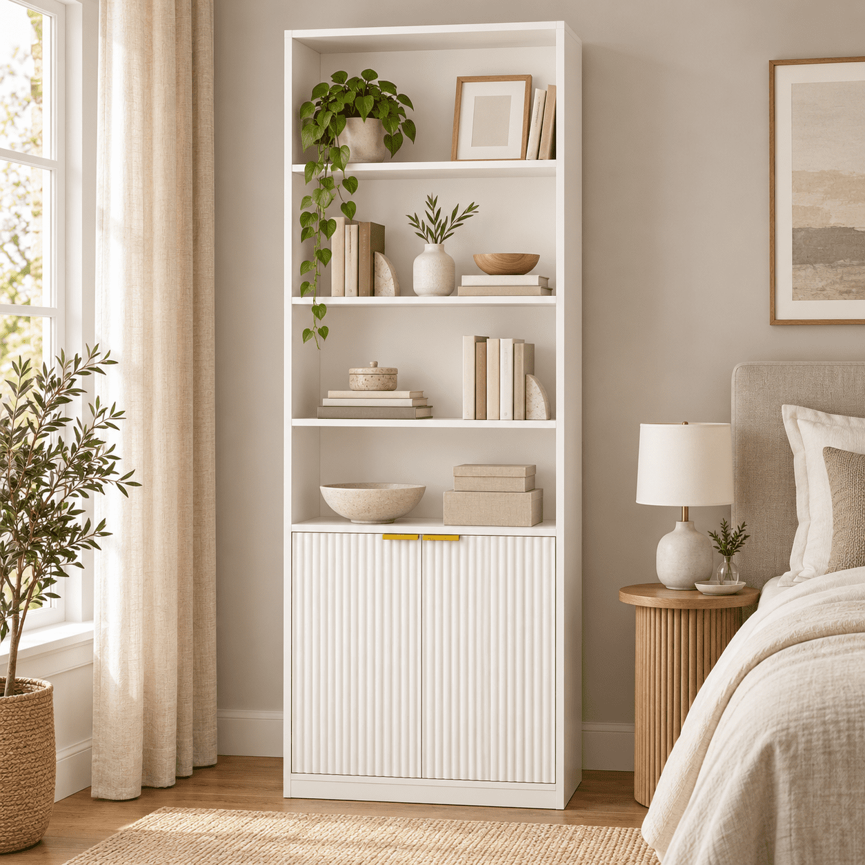 72-Inch Tall Bookshelf with Fluted Doors, 6-Tier Modern Bookcase and ...