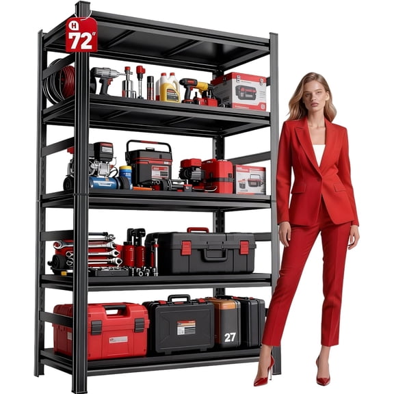 72-Inch Tall Metal Garage Shelving Units - 5-Tier Heavy Duty Shelving, 2750 lbs Capacity, Adjustable Rack, 36x16 Inches