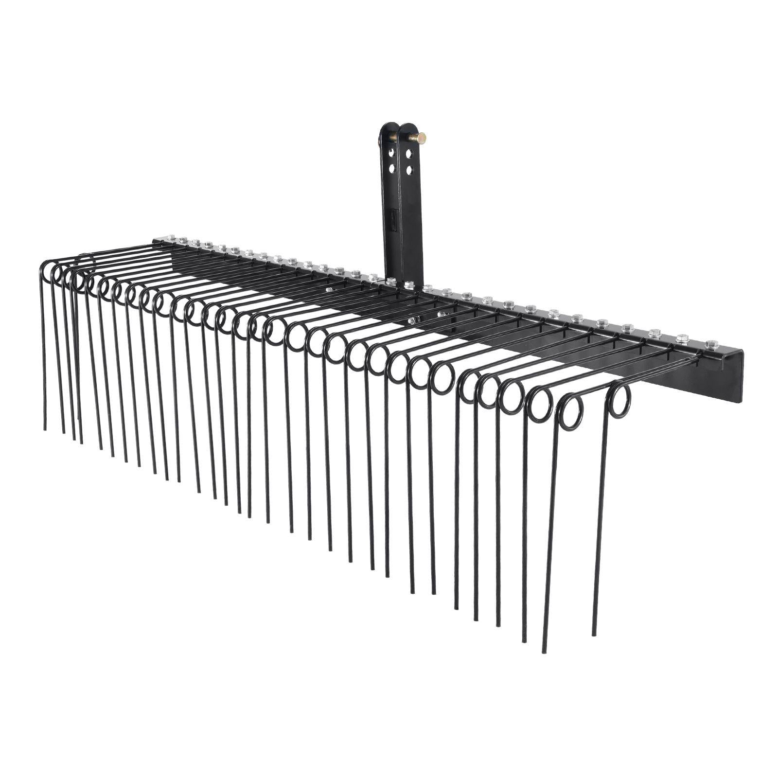 72 Inch Tow Behind Landscape Dethatcher Rake 32 Steel Tines for Tractor Category 1 3 Point Hitch for Leaves Pine Needles Straw Grass