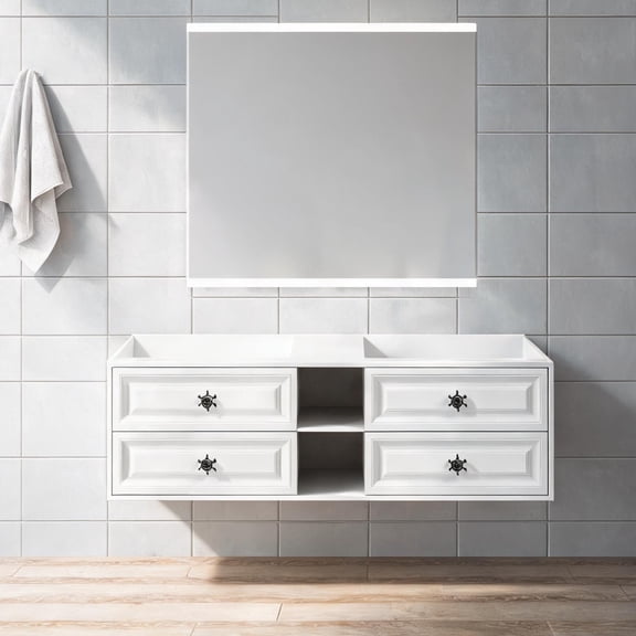 72-Inch Wall-Mounted Double Basin Bathroom Vanity Cabinet in Clean White, Modern