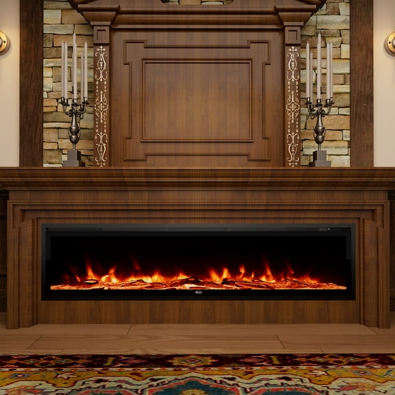 72 Inch Wall Mounted Electric Fireplace with RC, 750W/1500W