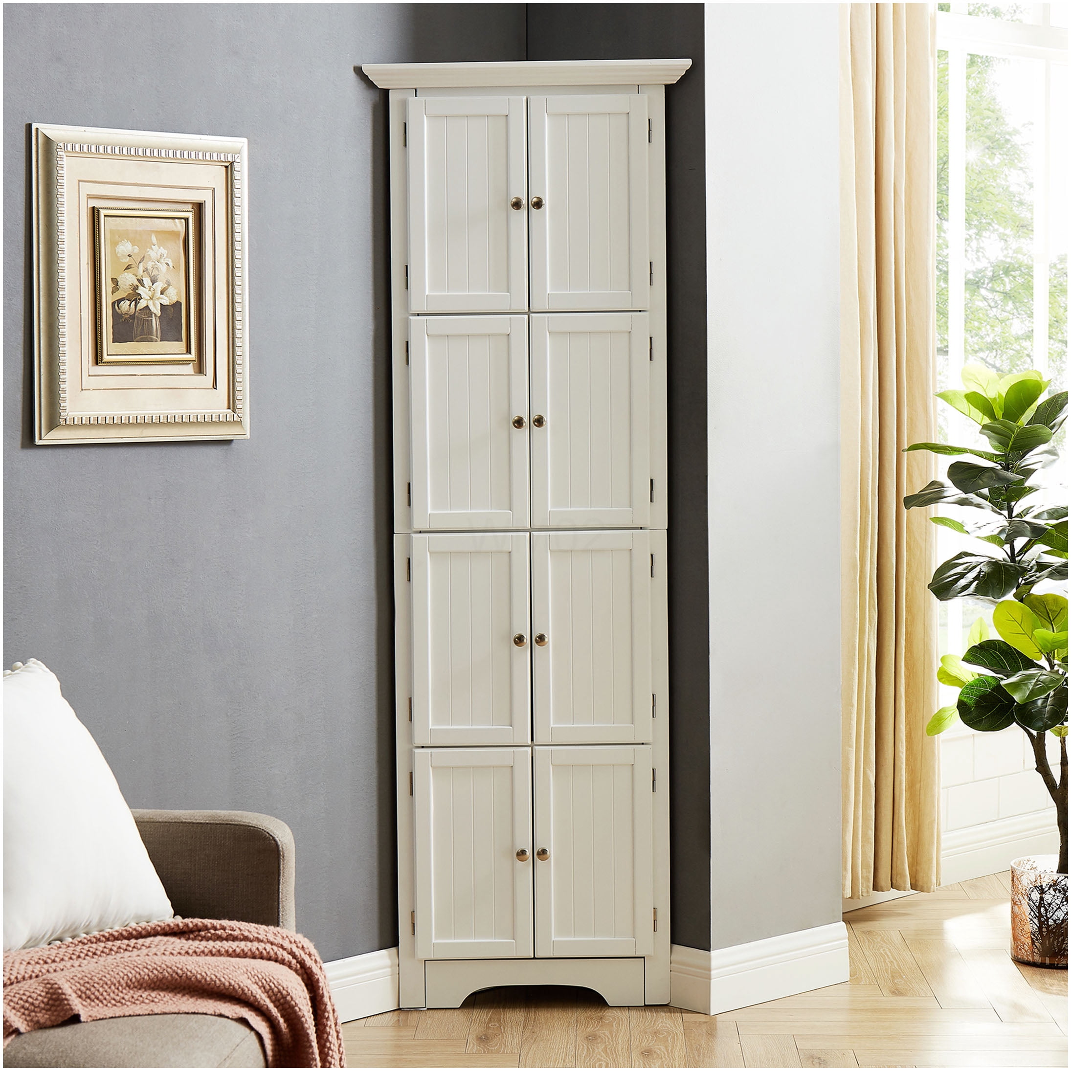 Image showcasing 72 Inch White Modern Freestanding Storage Cabinet with Doors, 4 ...